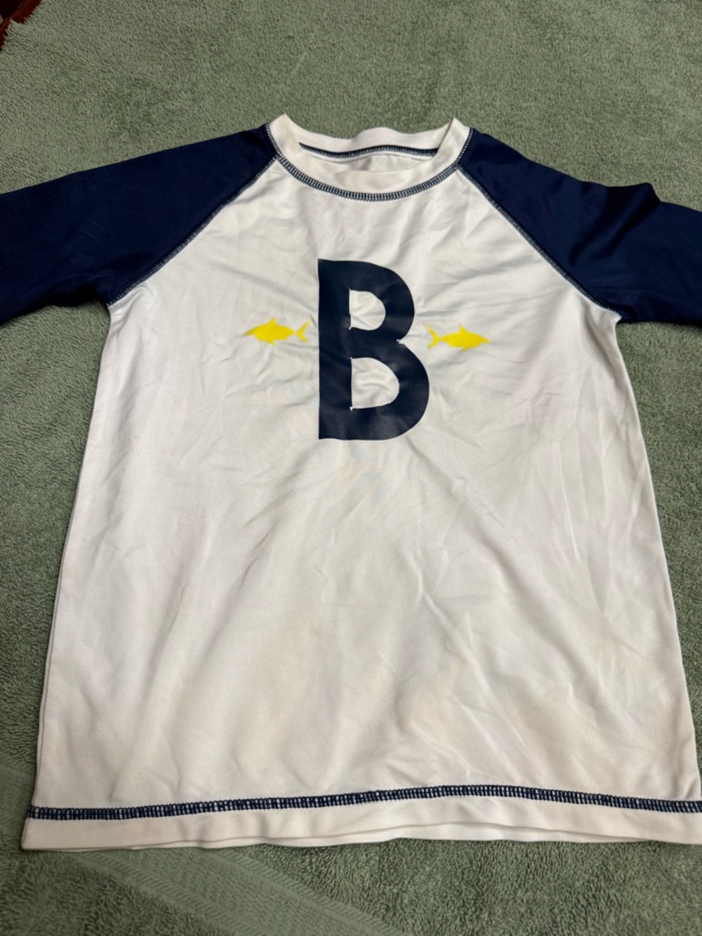 healthtex White and Navy Blue Kids Rashguard with Yellow Fish
